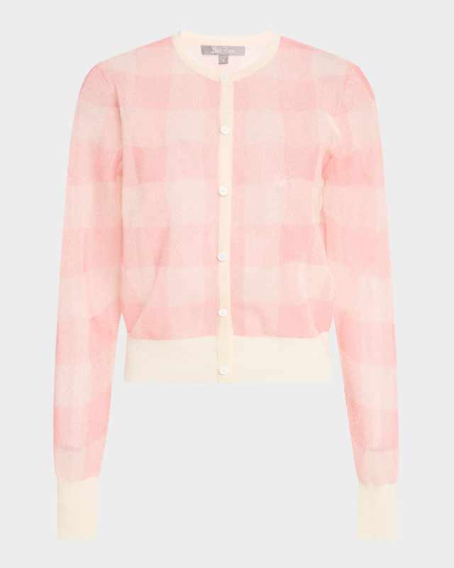 Check Crewneck Cardigan